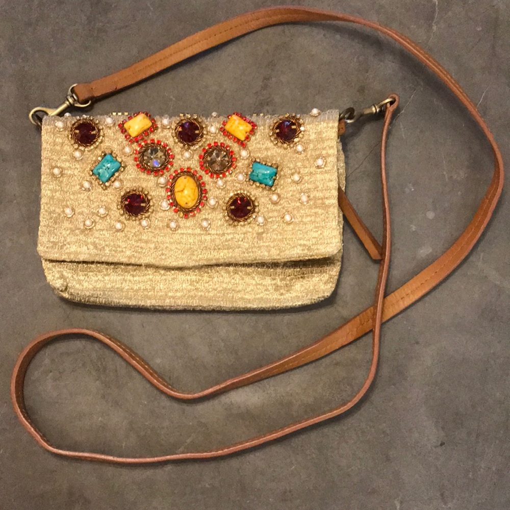 Jasper & Jeera beaded gold crossbody handbag
